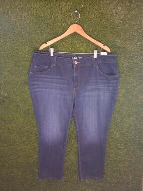 Lee Plus Size 24WP Jeans Womens Regular Fit Straight Leg Dark Wash Stretch 24W